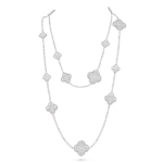 Magic Alhambra Long Necklace, 16 Motifs, White Gold, Diamond - Image 3