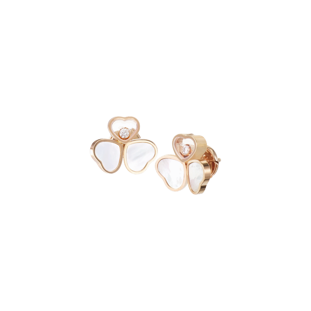Happy Hearts Wings Earrings, Ethical Rose Gold, Diamonds, Mother-of-pearl